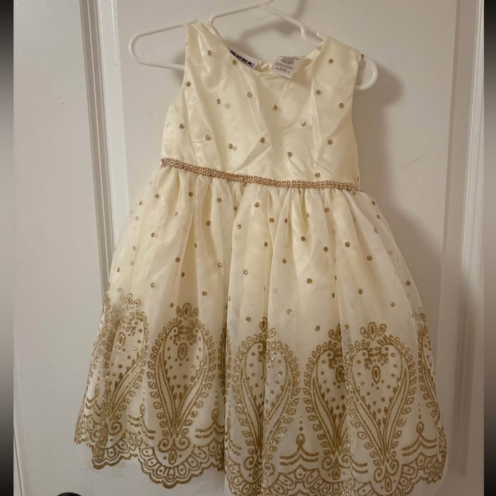 NWT Blueberi Boulevard Cream/Off White/Gold Formal Dress 24 Months